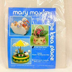 Vintage Mary Maxim Exclusive Plastic Needlepoint Kit Violet Basket - New Kit